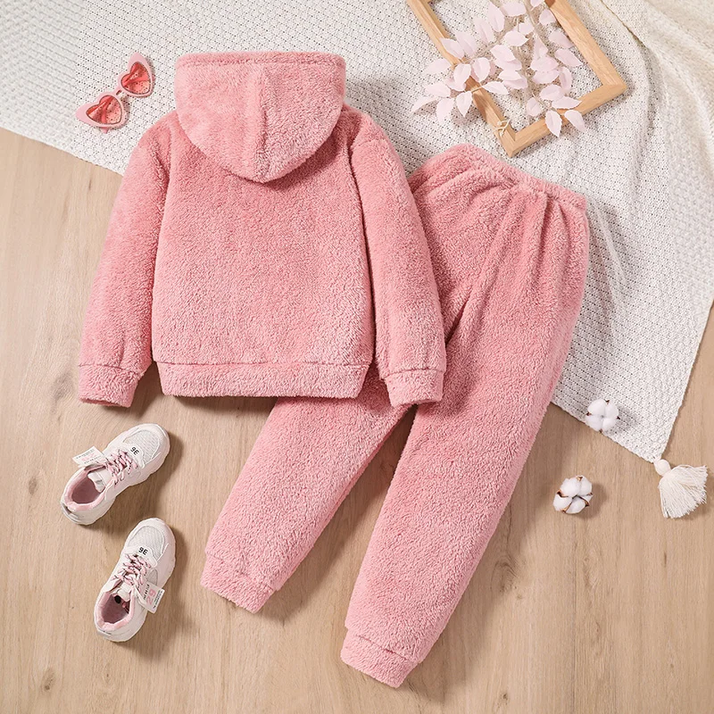 2023 Autumn New Kids Suits Pink Hooded Long Sleeved Hoodie&Pink Pants For Girls Cute Korean Style Suits Autumn Casual Clothes