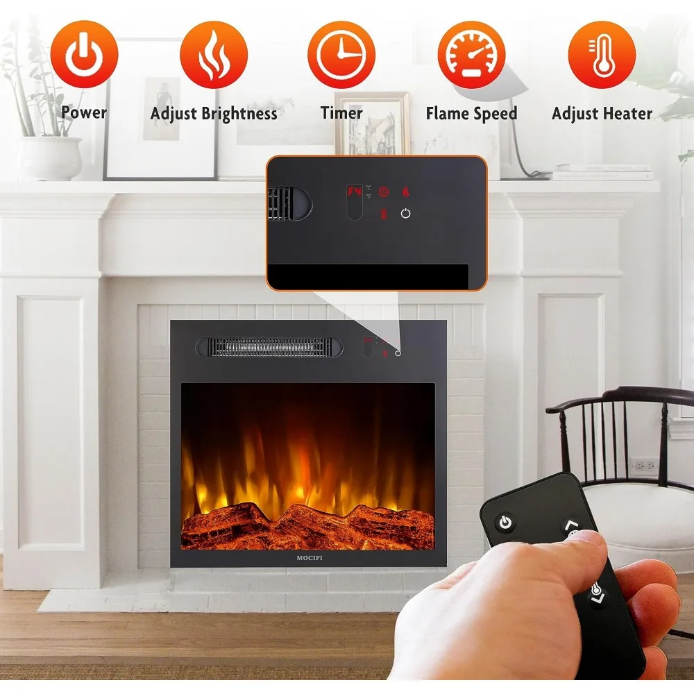23 Electric Fireplace Insert with Heater, Remote & Touchscreen Controls, Adjustable Flame