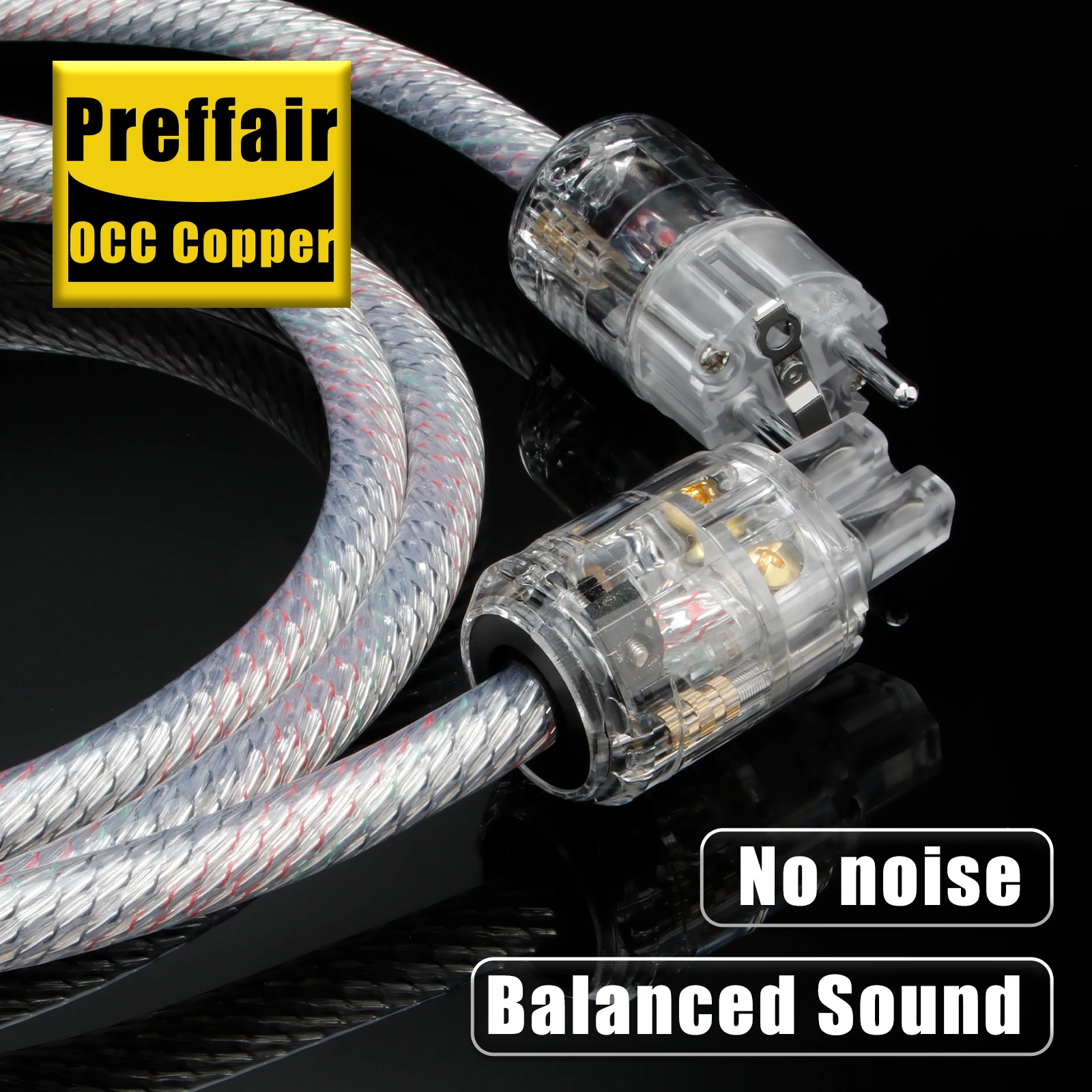 Hifi Power Cable OCC Silver Plated Audiophile Audio Power Cord PTFE Insulation DAC Amplifier Power Wire with Silver Plated Plug