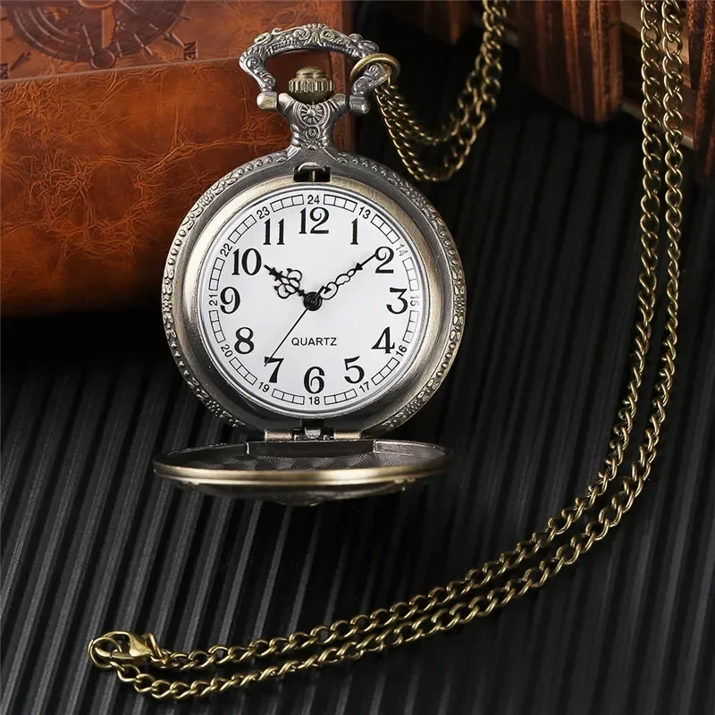 Bronze Fire Fighter Design Men's Quartz Analog Pocket Watch Fireman Theme Watches Sweater Necklace Chain Reloj De Bolsillo