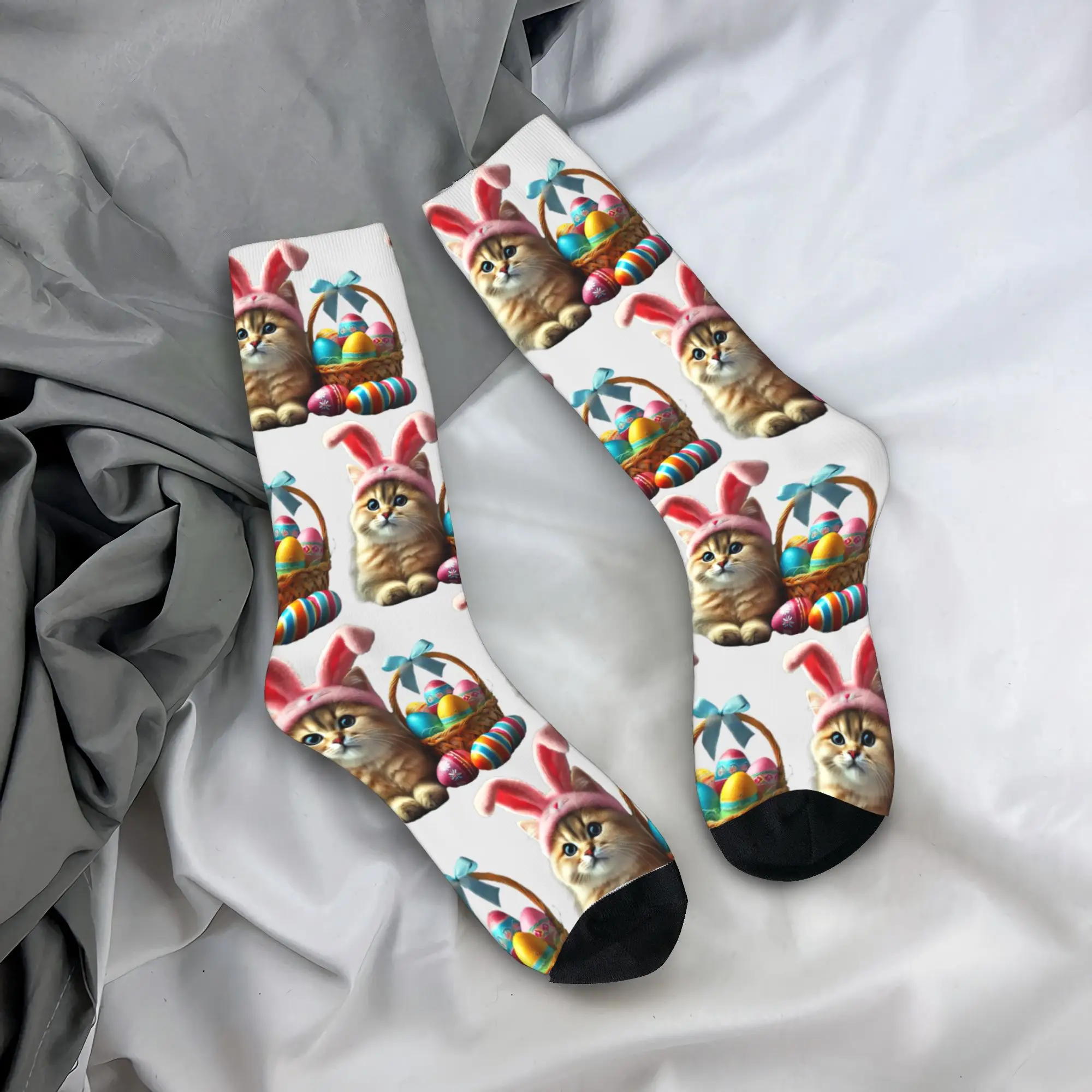 

Funny Easter Cats Ears Bunny Eggs Socks Pattern Stockings Non Slip Women Men Socks Winter Trendy Running Sports Socks