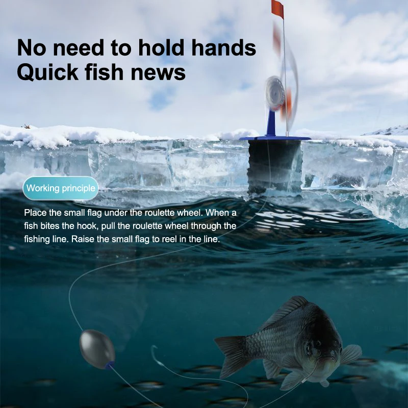 عمود صيد الجليد الشتوي ثقيل الاستخدام مع العلم؛ أدوات صيد الأسماك على الجليد المحمولة 1 مجموعة