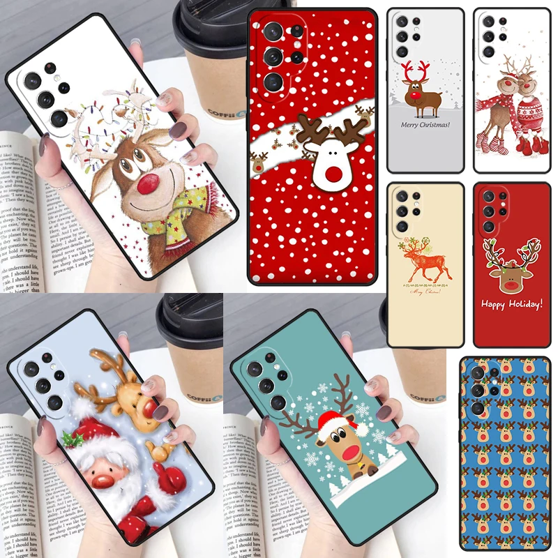 Merry Christmas Elk Cartoon Cover For Samsung Galaxy S23 Ultra S22 S20 S21 FE S8 S9 S10 Plus Note 10 20 Ultra phone Case