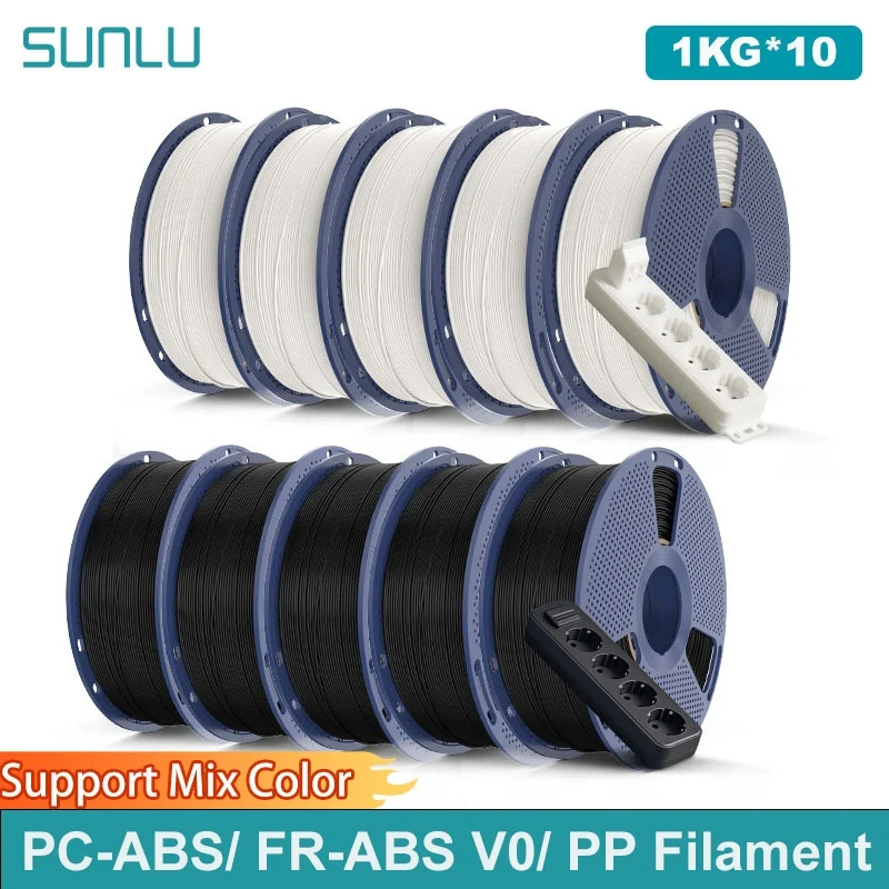 

SUNLU 10Roll PC-ABS/FR-ABS V0/PP 3D Filament 1.75mm Filament for Industrial Parts&3D Printer ,0.8KG/1KG Spool