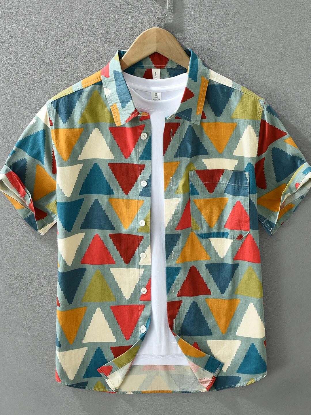 

Geometric Print Casual Cotton Short Sleeve Men's Shirt Summer New Style Turn-down Collar Loose Fit Japanese Style Regular Length