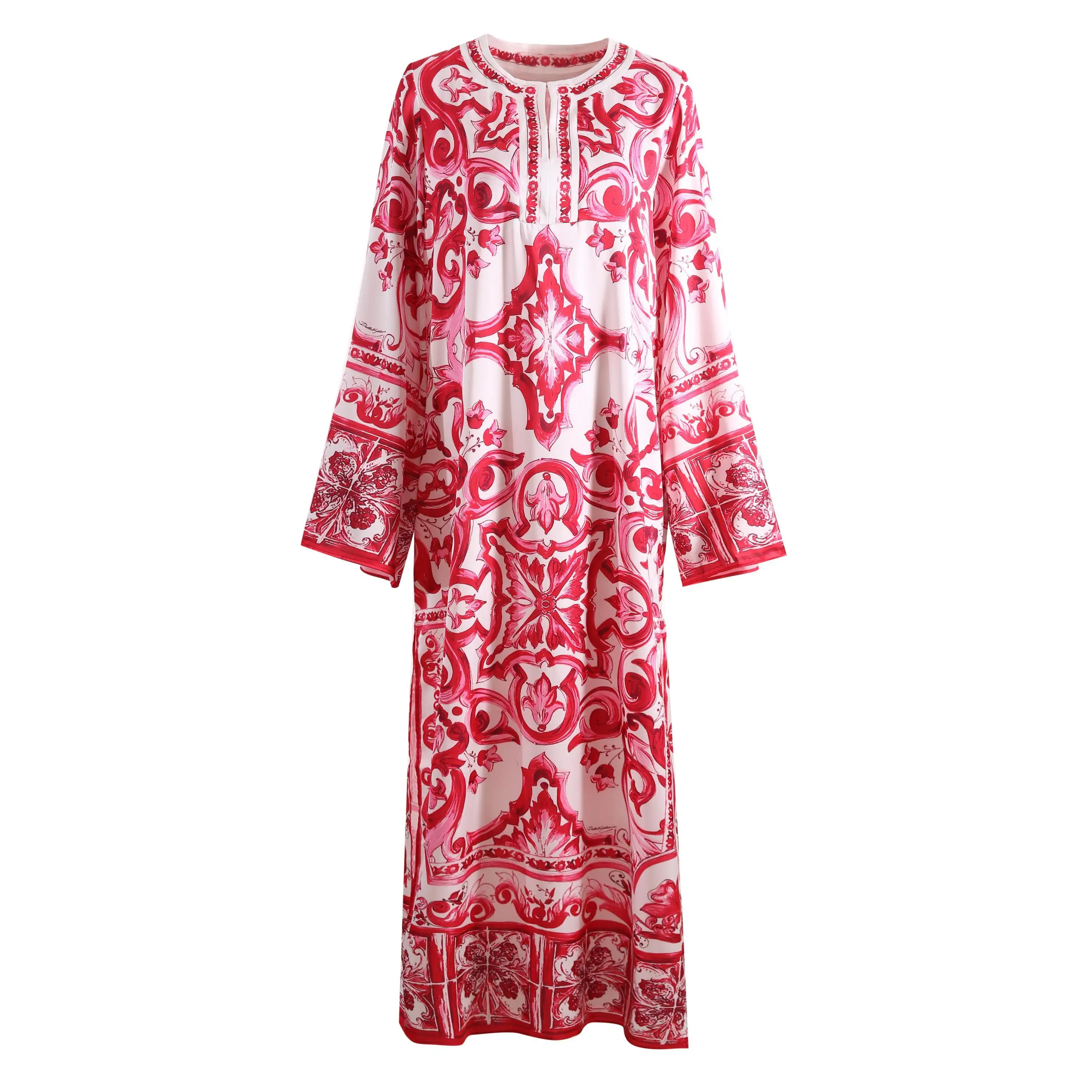 2024 Spring Summer Loose Long Dresses Female Full Sleeve Printed O-neck Woman Bohe Beach Party Fashion Maxi Dresses