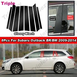 8Pcs Glossy Piano Black/Carbon Fiber PC Material Pillar Post Cover Door Trim Window Stickers For Subaru Outback BR BM 2009-2014