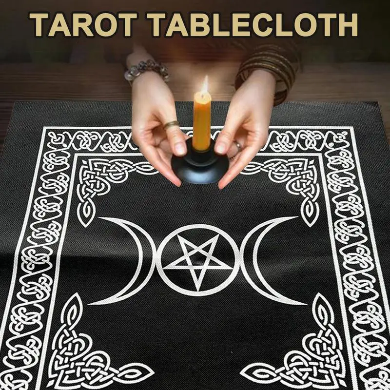 49x49cm Tarots Tablecloth Triple Moon Pentagrams Pagan Altar Cloth Flannel Tarots Cloth Divination Astrology Board Game