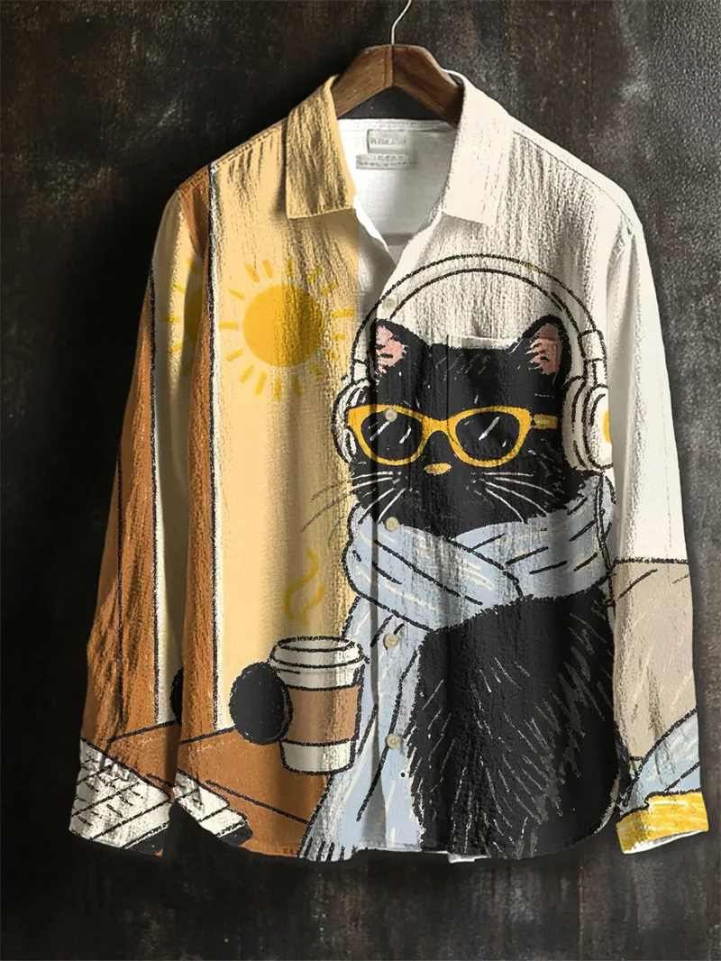 

Men's Linen Ocean Sunset Octopus Shirt Button Shirt Long Sleeve Fashion Street Clothing 3D Flower Printed Shirt