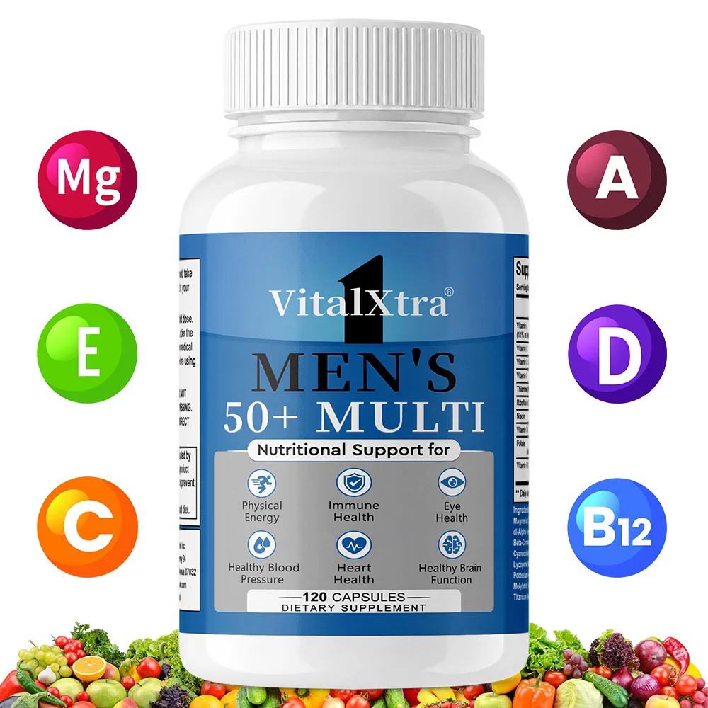 

Men's 50+ Daily Super Multivitamin, High Potency Formula for Brain, Eye & Heart Health, Vitamins A C D E B6 B12 Gluten Free