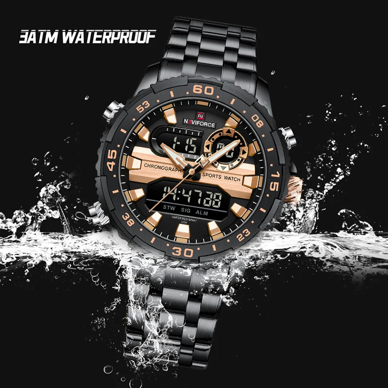 Marca de luxo naviforce relógios do homem militar esporte luminoso à prova dwaterproof água relógio para homem quartzo dupla exibição masculino relógio pulso nf9234