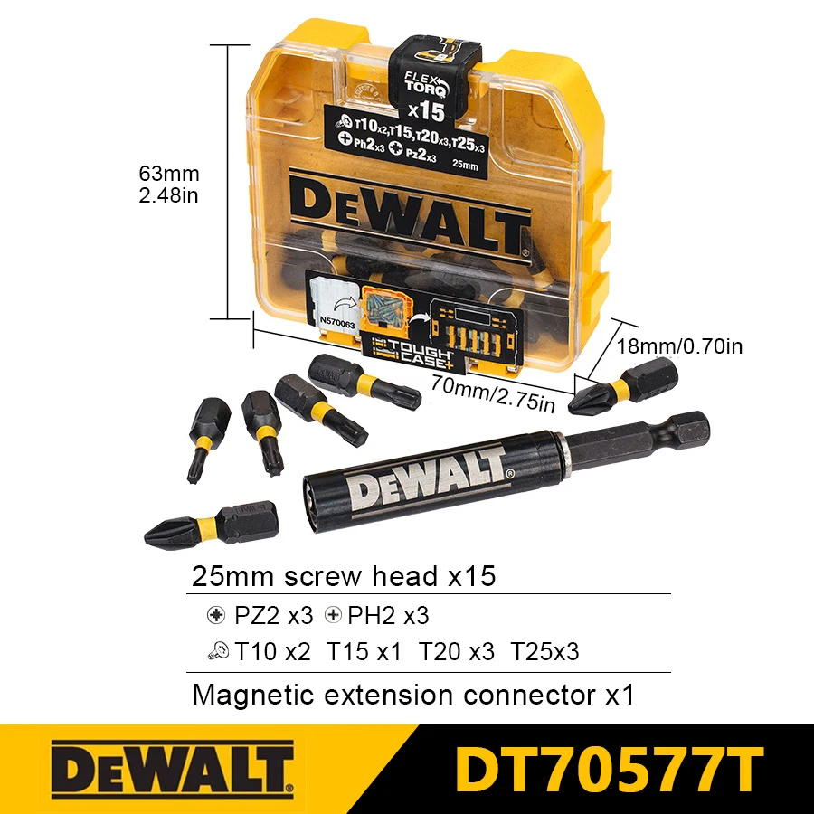 Imagem -02 - Dewalt-pequeno Bulk Armazenamento Torsion Bits Grupo Acessórios Ferramenta Elétrica Dt70577t-qz Flextorq 15 Pcs Conjunto Misto 15 Pcs