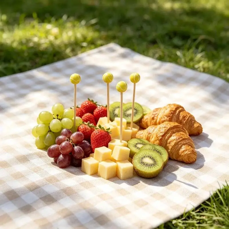 Disposable Cocktail Appetizer Picks 100Pcs 120mm Yellow Tennis Pattern for Wedding Family Gathering Party