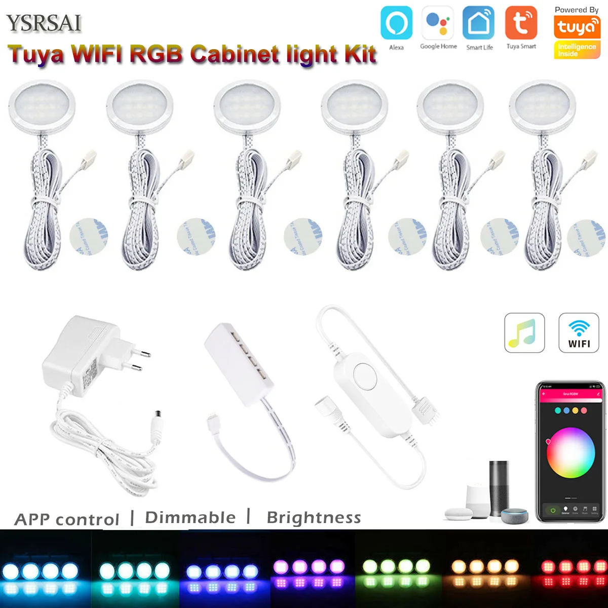 Wifi tuya APP Remote Control RGB LED Under Cabinet Lights Dimming Kitchen Counter Furniture Lighting Kit For Alexa Google Home