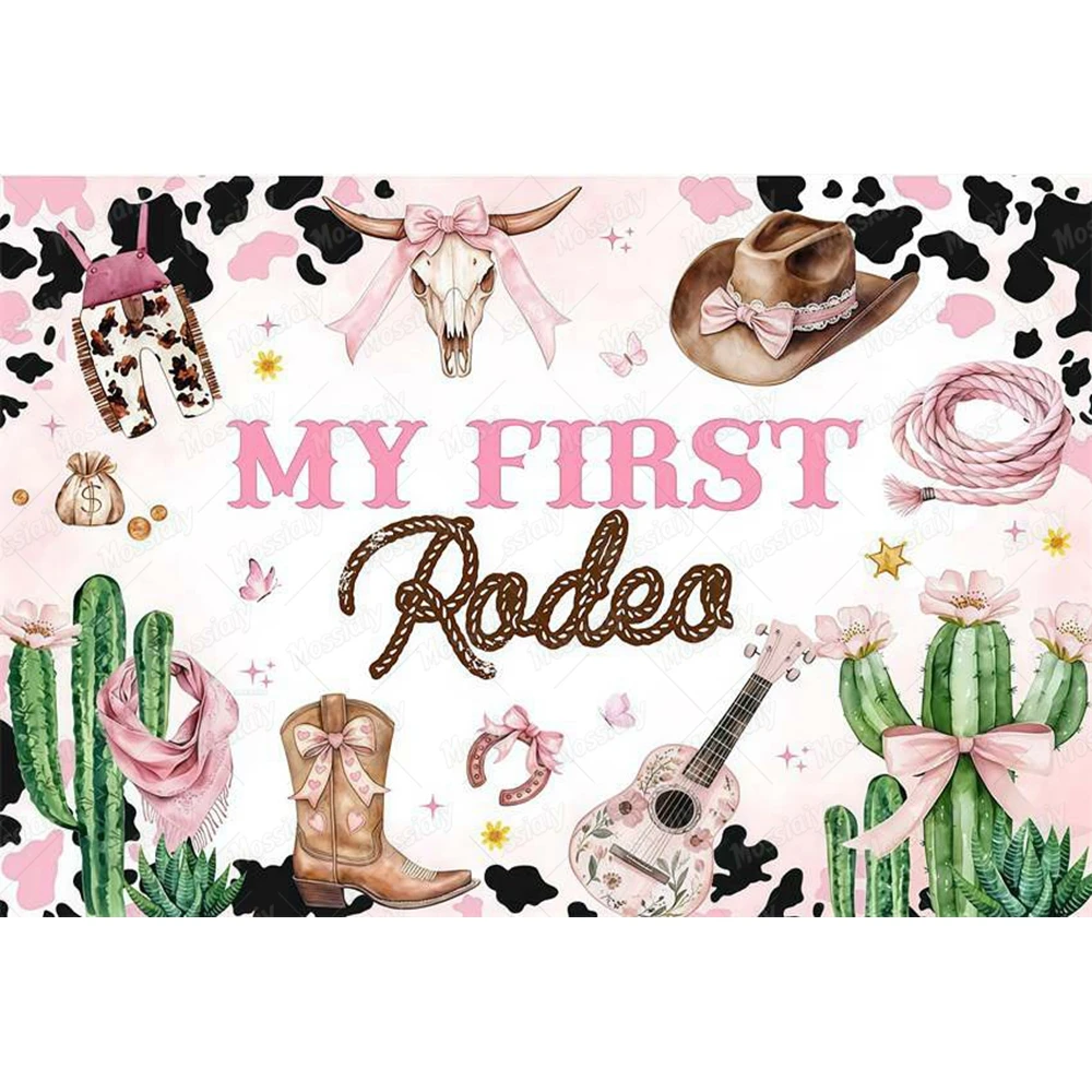Western Cowboy My First Rodeo 1st Birthday Backdrop Wild West Boot Hat Party Decor Photography Background for Kids Photo Studio