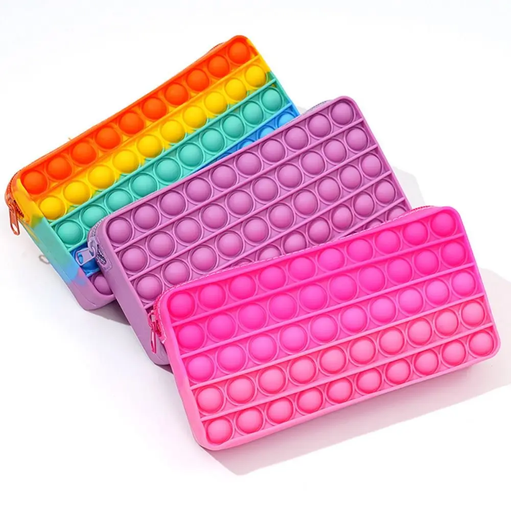 Large Capacity Silicone Pen Case with Zipper Multifunctional Student Pencil Bag Decompression Bubble Space-Saving