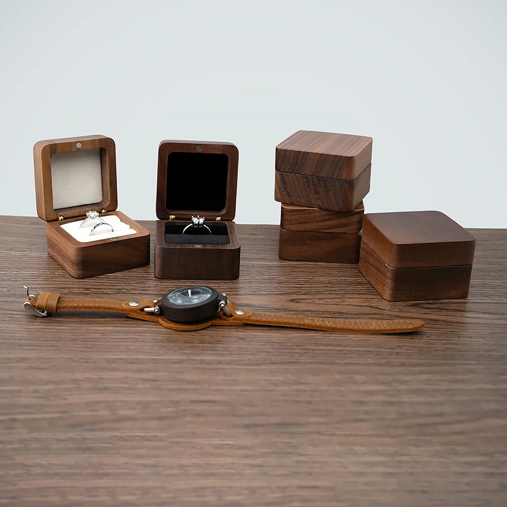 Custom Wooden Ring Box Personalized Engagement Wedding Rings Bearer Case Valentines Day Gift for Couples