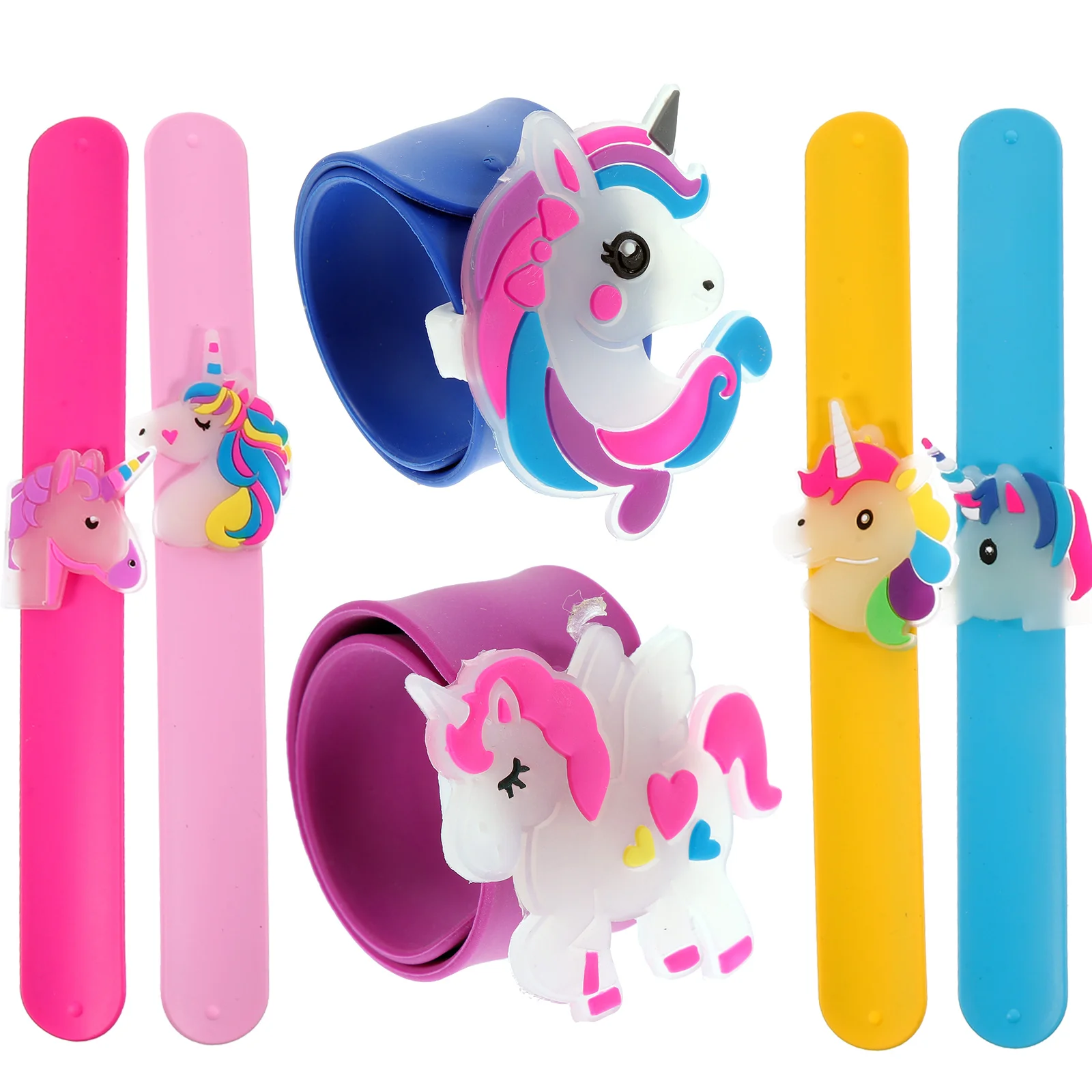 

6pcs Luminous Silicone Slap Bracelets Glow in Dark Kids Cartoon Unicorn Wrist Bands Sturdy Pattern Night Light Animal Party
