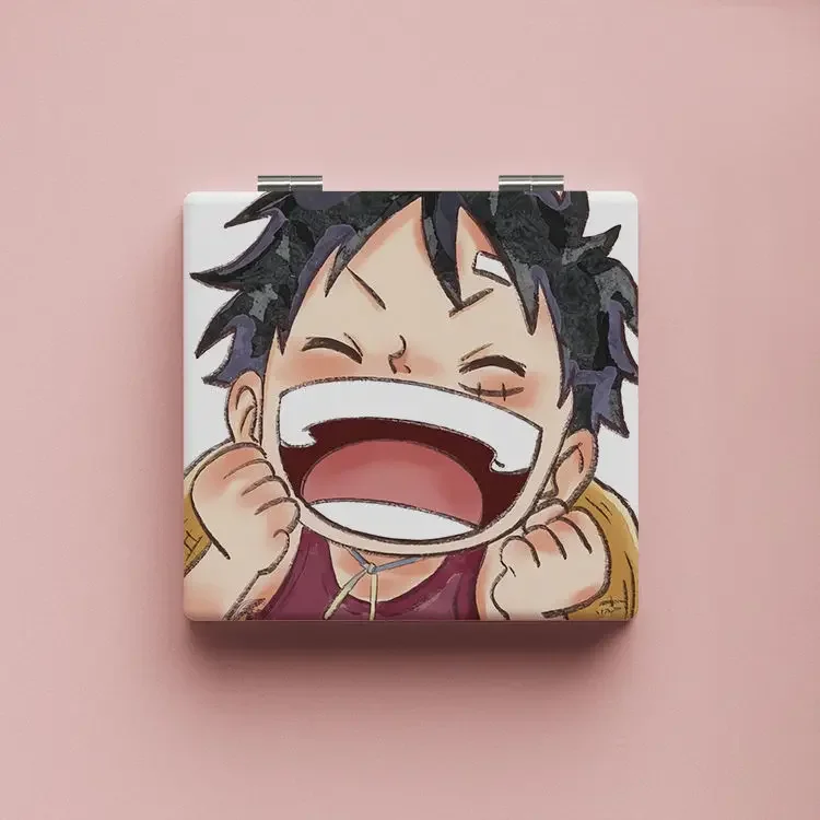 One Piece Anime Peripheral Luffy Cartoon Small Mirror Portable Folding Mirror Double-sided Pattern Makeup Mirror High Value Gift