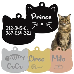 ﻿ Stainless Steel Cat Name Tag Custom ID Cute Pet Pendant Engraved Keyring Accessories Personalized  Nameplate