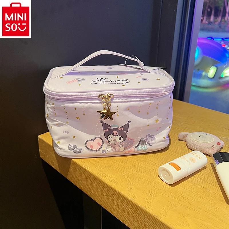 MINISO 2024 New Cute Cartoon Kuromi Portable Large Capacity Portable Makeup Case Women's Sweet Multi functional Storage Bag