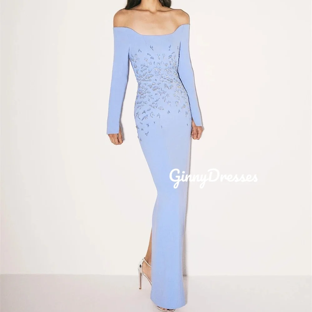 

Бальное платье на заказ с открытыми плечами и длинными рукавами длиной до пола, элегантные вечерние платья для женщин, коктейльные платья из бисера