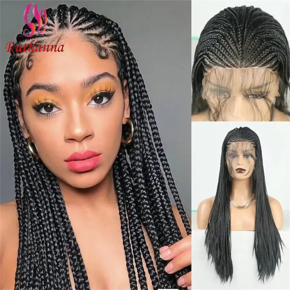 13x4 Lace Front Braided Wigs Synthetic Afro Dreadlocks Wig For Women 30 Inch 3x Twist Braided Transparent Lace Frontal Wig