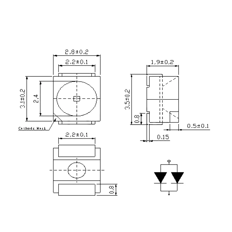 슈퍼 브라이트 3528 1210 SMD LED 다이오드, 레드, 그린, 블루, 옐로우, 화이트, UV, 아이스, 100 개