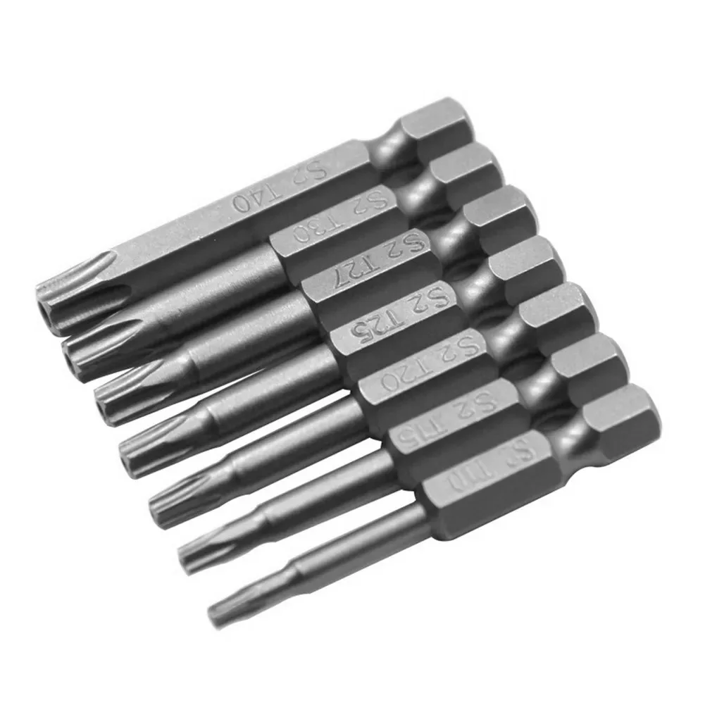 7Pcs Pentacle Star Screwdriver Bit 1/4'' Hex Shank 50mm Magnetic Five Star Head Wrench Socket T10/T15/T20/T25/T27/T30/T40