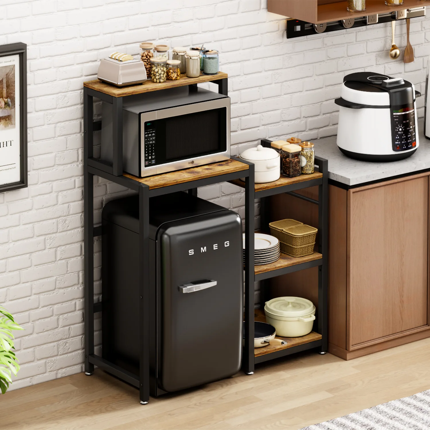 رف المطبخ متعدد الوظائف، رف توابل الأرضية المتحرك، رف الميكروويف #3