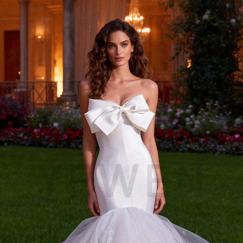 Satin Long Mermaid Wedding Dress with Fit and Flare Tulle Trail Elegant Gowns Bespoke Occasion Dresses for Special Occasions