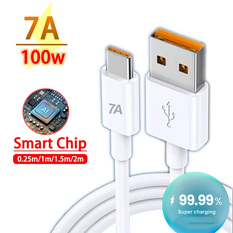 7A 100W Type C USB Cable Super-Fast Charge Cable for Huawei Mate 40 30 Xiaomi Samsung Fast Charging USB Charger Cables Data Cord