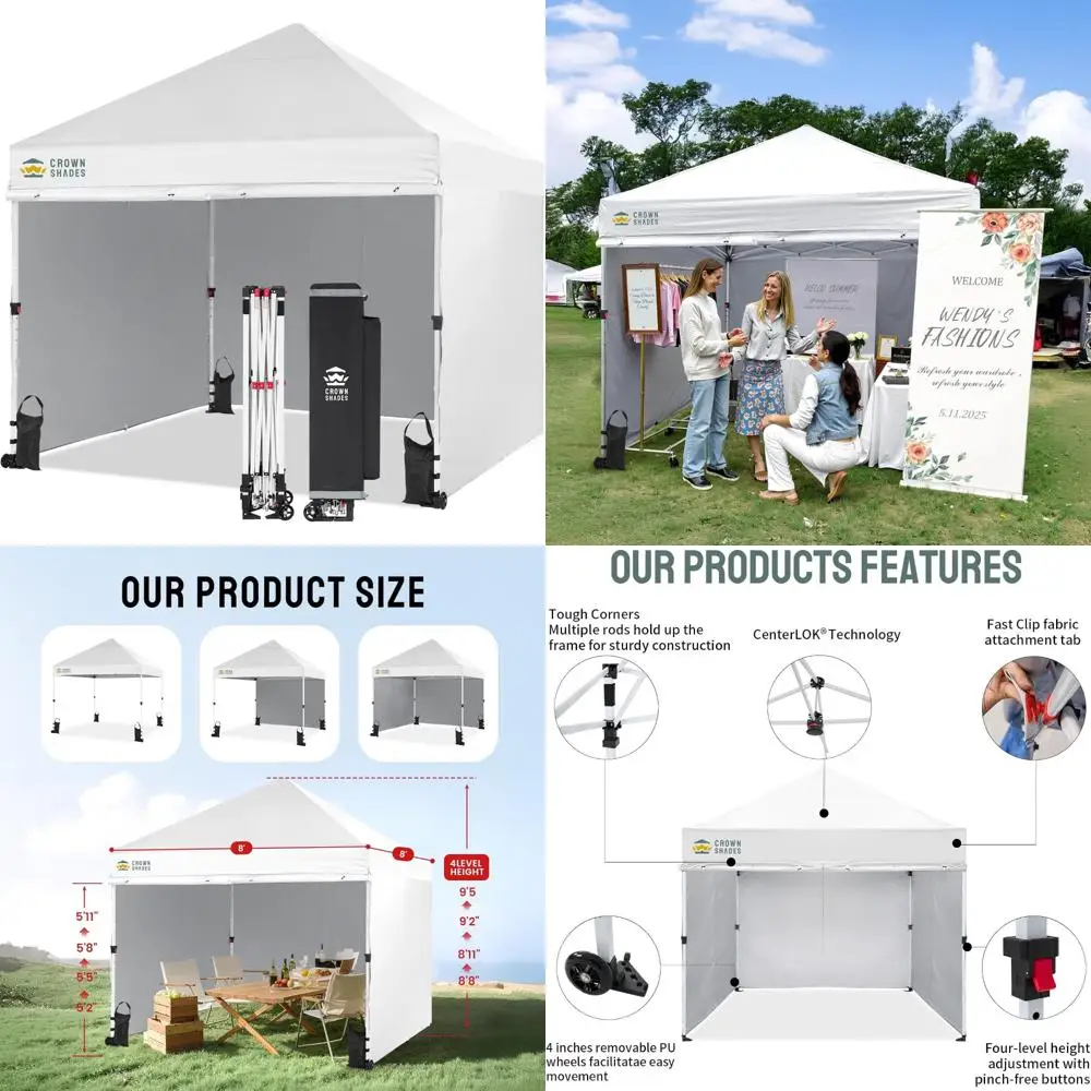 

Commercial Grade 8x8 Pop Up Canopy Tent with 4 Sidewalls, Wheels, Weights, and Centerlock System for Outdoor Events