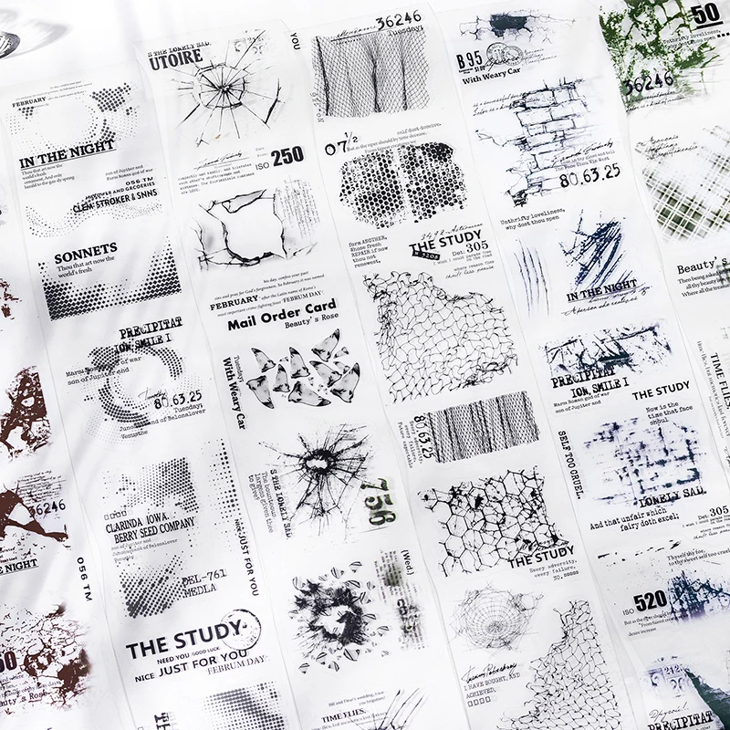 Journal GO 6.5x200cm Mottled Fantasy Tape Stickers Black and White Scrapbooking Journaling Decoration Masking Tape Stationery