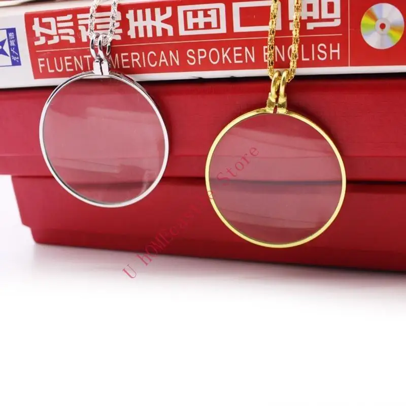 63HF Pendant Glass Necklace for Women Portable Fashion 6X Reading Newspaper Mirror for Elderly Gift