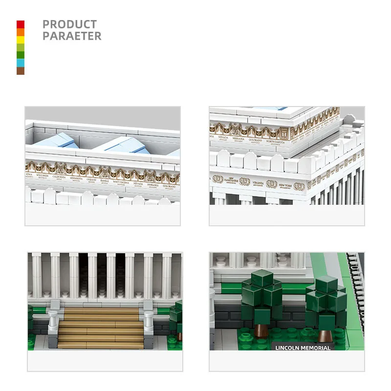 Architettura storica moderna di fama mondiale Modello di blocco Lincoln Memorial Washington Collezione di giocattoli in mattoni degli Stati Uniti