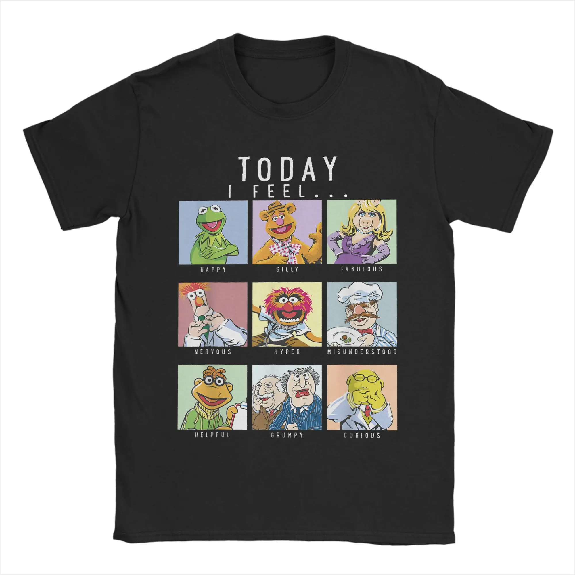 The Muppets Today I Feel Box Up Character Portraits  Men T Shirts Tees Short Sleeve Round Neck T-Shirts Cotton Plus Size Clothes