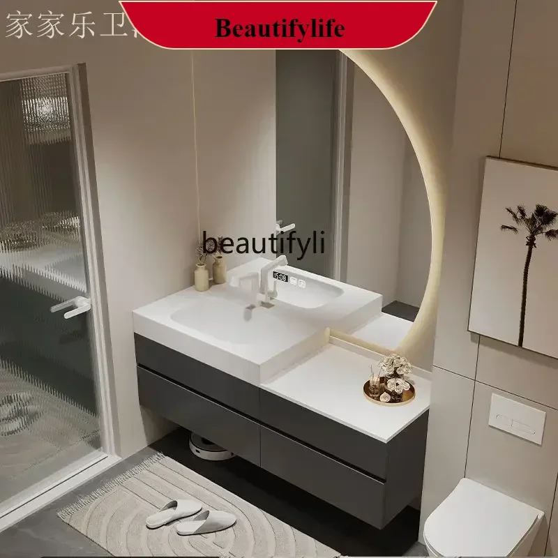

A185 Integrated basin seamless ceramic basin bathroom cabinet combination minimalist face wash high and low basin customization