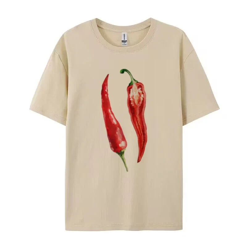 Y2k Aesthetic Oversized Chili Pepper T-Shirt Cute Vintage Foodie Graphic Tees Egirl Grunge Streetwear Top Women Fashion Clothing