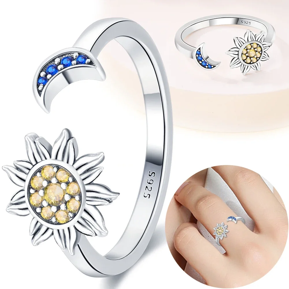 925 Sterling Silver Rings Stackable Sun Moon and Star Rings for Women Silver 925 Fashion Wedding Ring Jewelry Luxury Gift