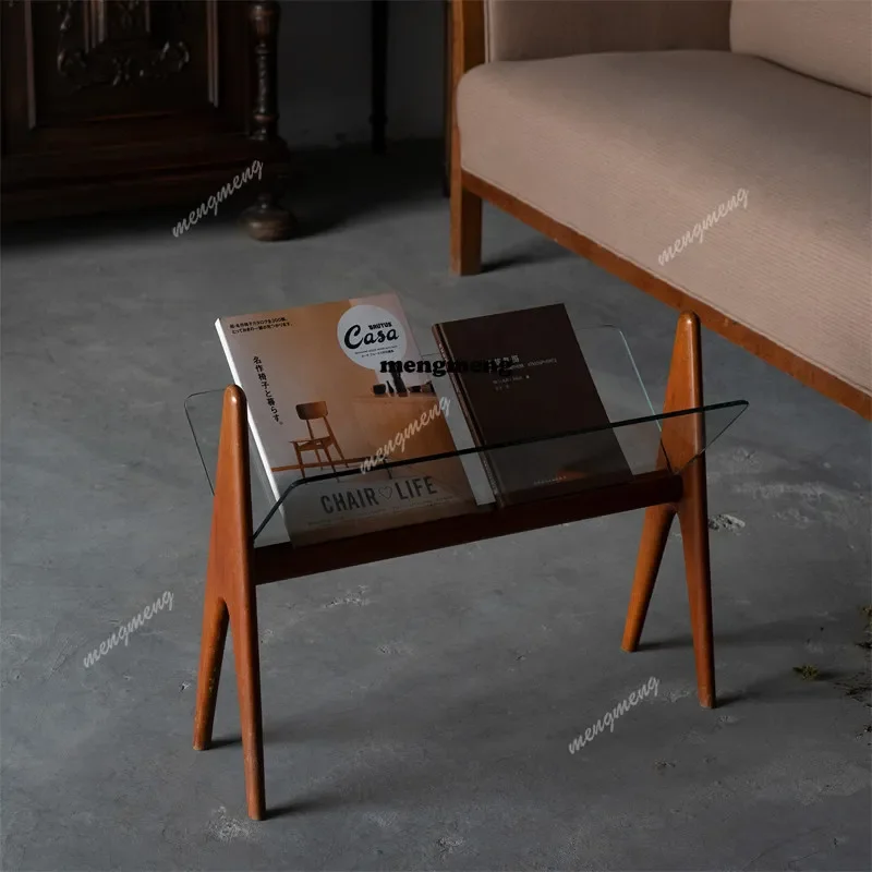 Hot sales Solid wood book and newspaper glass rack medieval furniture custom Italian style cherry wood edge table