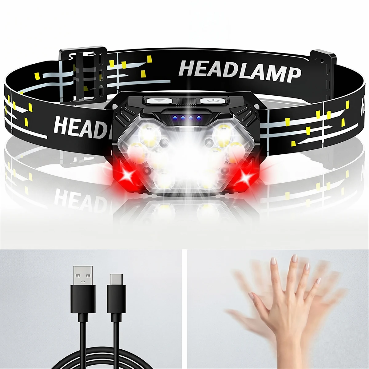 9 Led Strong Light Headlamp USB Rechargeable Motion Sensor Headlight Portable Fishing Camping Outdoor HeadLamp Work Flashlight