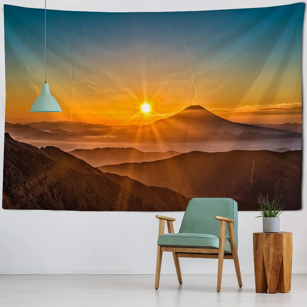 Mountains, Rivers, Forests, Sunrise Tapestry, Living Room, Bedroom, Dormitory, Art Background Cloth Poster for Wall Decoration