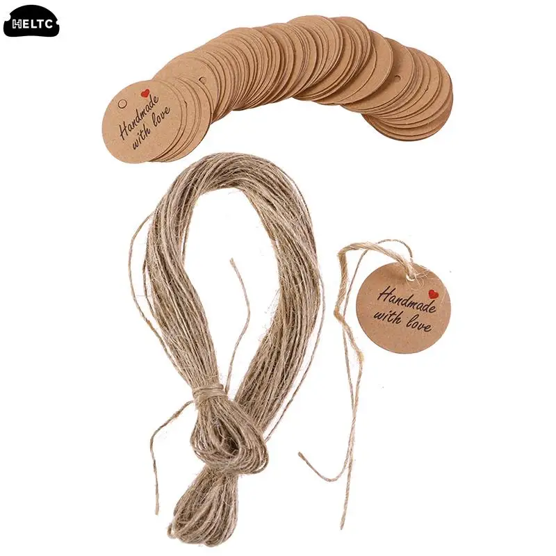 100pcs Handmade with Love Labels Hang Tags Blank Kraft Paper String Tag Labels Party Favors Gift