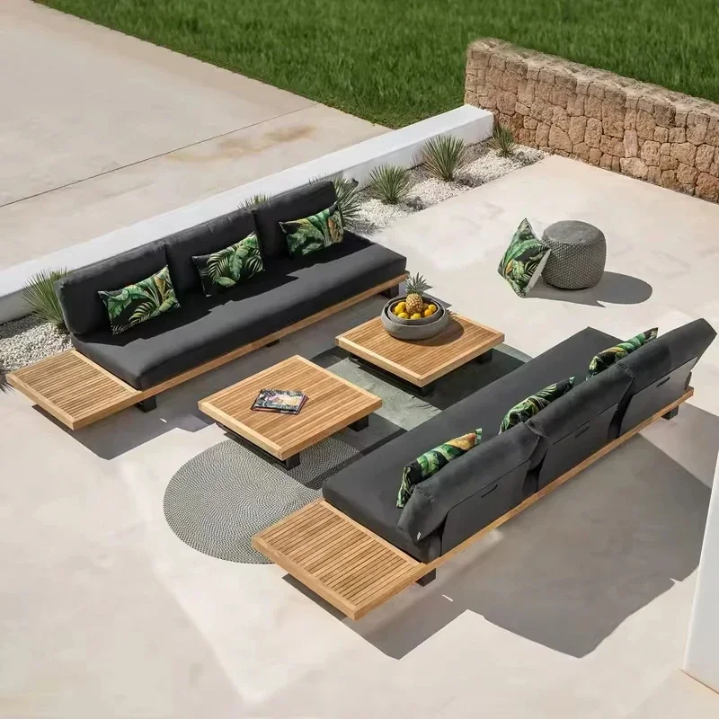 

Modern Stylish Outdoor Teak Sofa Set Waterproof Black