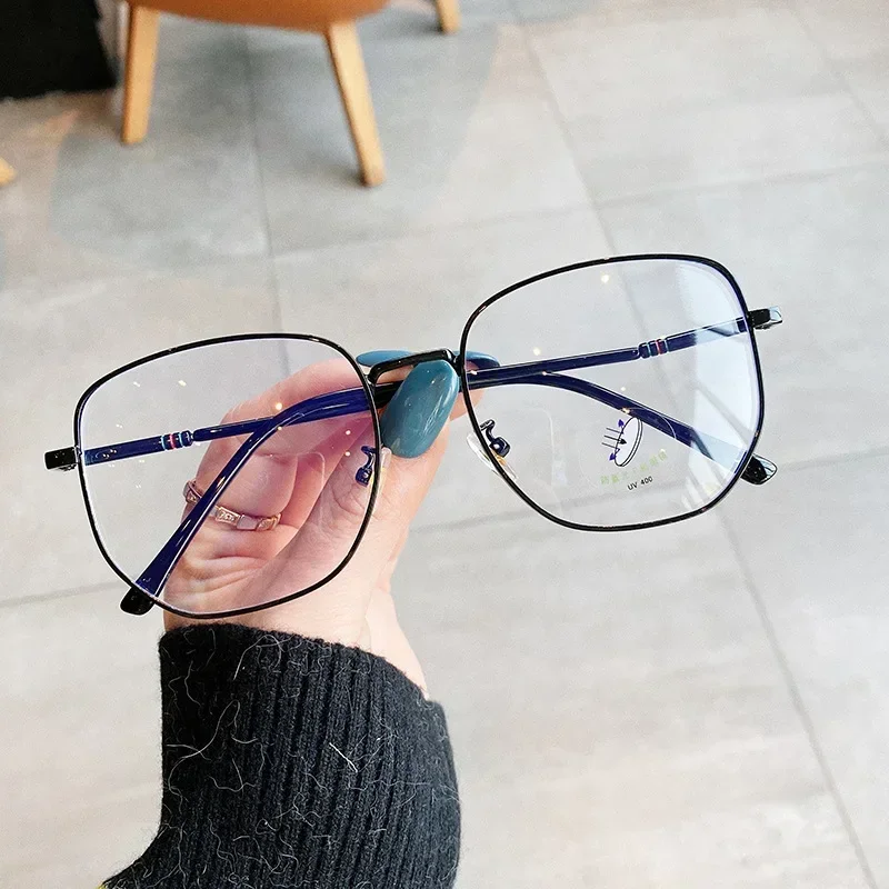 Retro Unisex Polygon Anti Blue Light Glasses Metal Frame Flat Ocular Fashion Comfortable Transparent Spectacle for Women Men