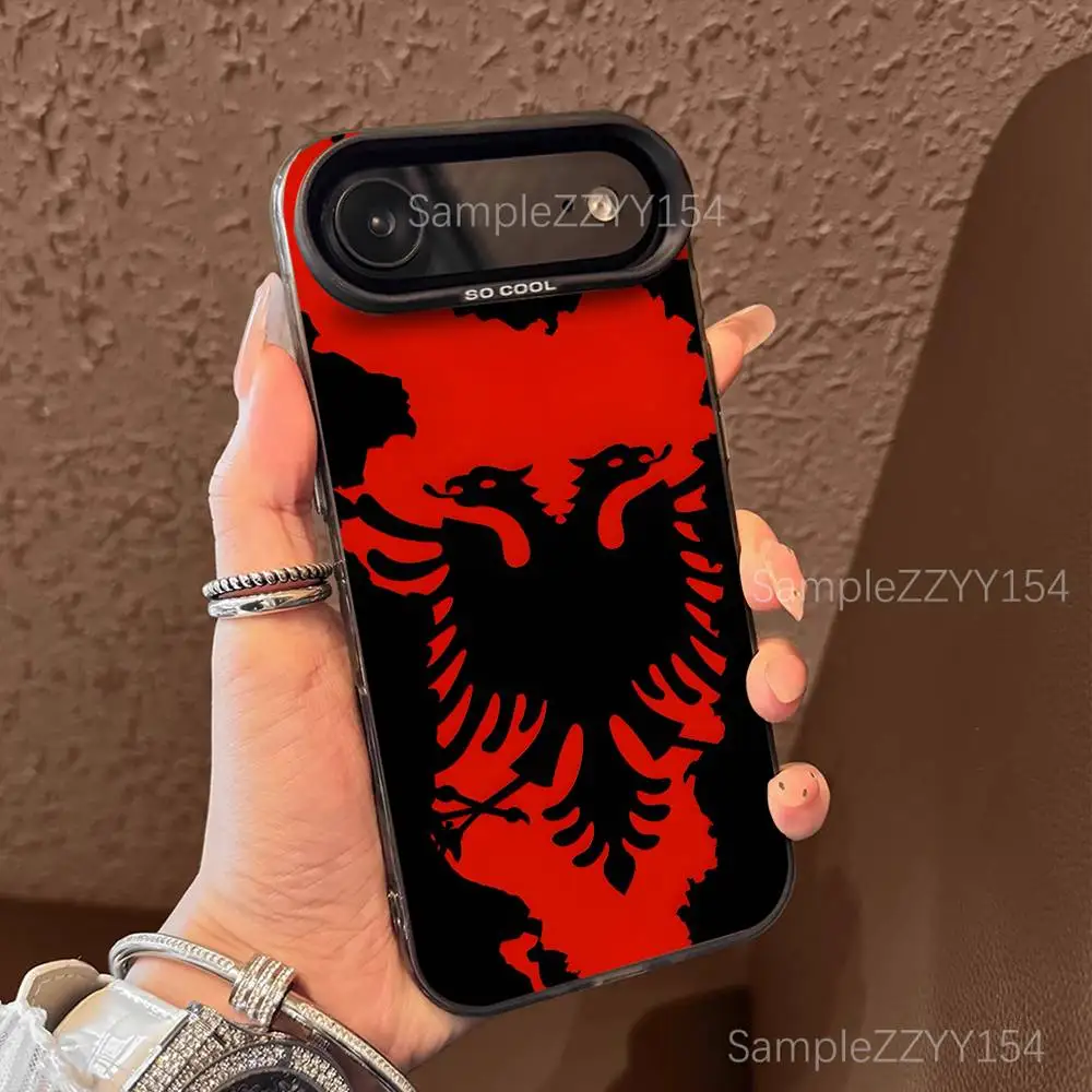 Etui na telefon z flagą Albanii dla iPhone'a 17, 16, 15, 14, 13, 12, X, 8, Pro, Max, Plus, E, SE4, Air, Mini, czarne, matowe, technologia IMD