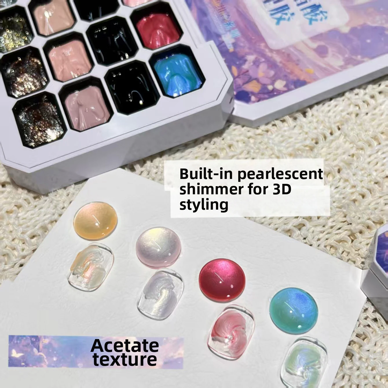 MIANEL 16-Grid Platinum Acetate Patting Gel – No-Wipe Flash Edge Pulling Line Painting Gel Polish for Nail Art