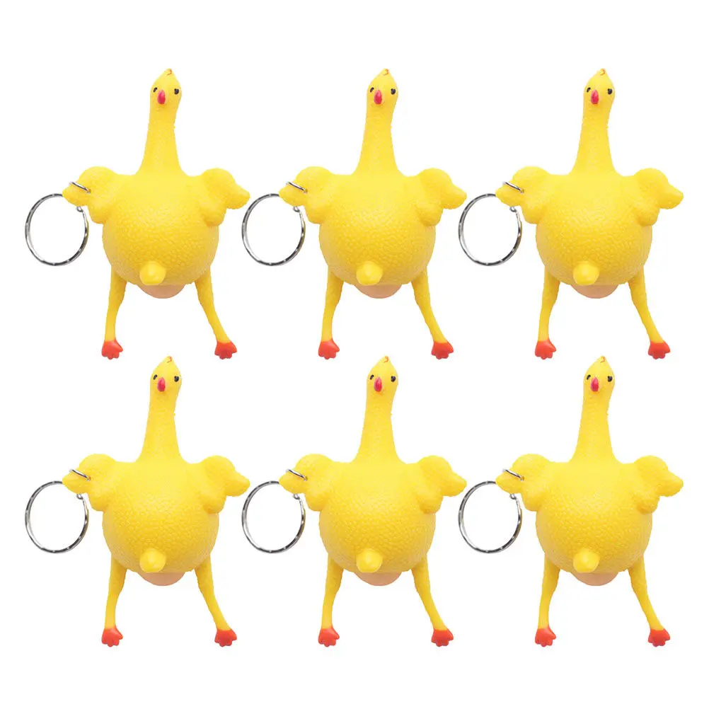 6Pcs Yellow Chicken Shaped Keychains Stylish Key Ring Unique Design Bag Pendant Small Gift for Friends