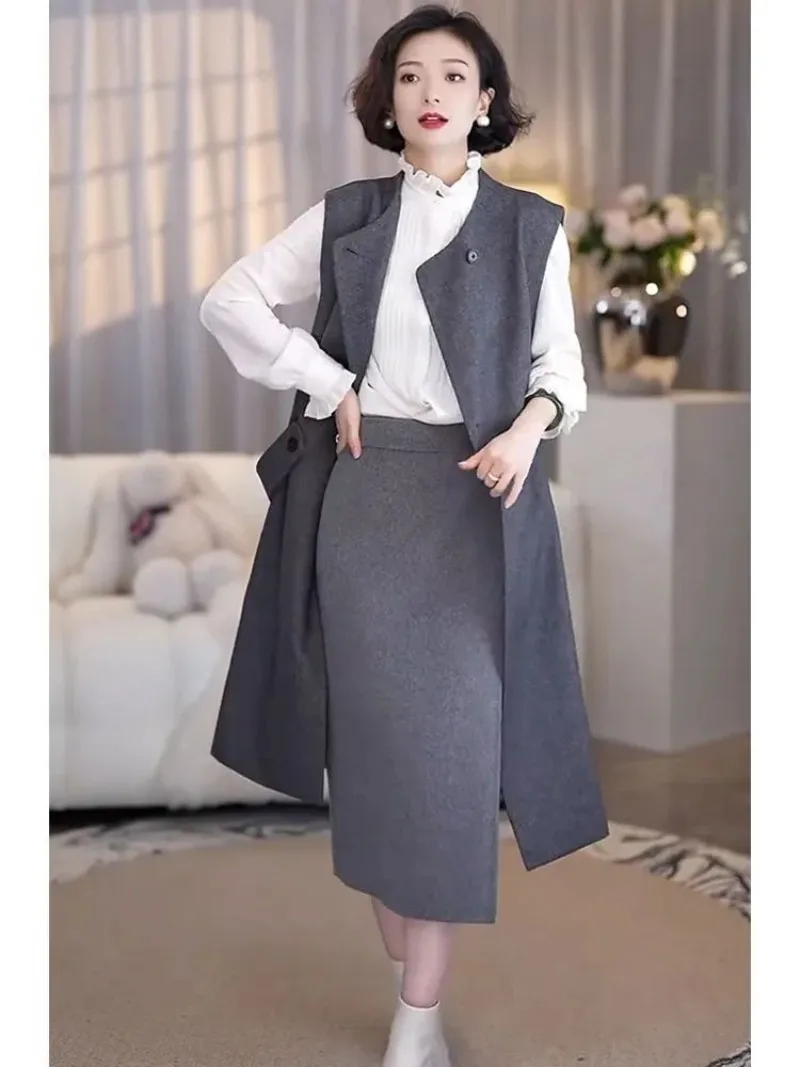 2026 Autumn And Winter New High-End Loose Medium And Long Solid Color Woolen Vest Versatile Casual Vest Jacket Grey